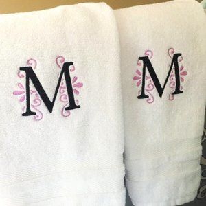 Two Monogram embroidered hand towels - Custom initials towels  PICK YOUR LETTERS